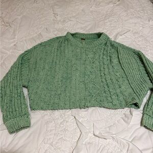 Free people cropped Green Cable Knit Women's Sweater